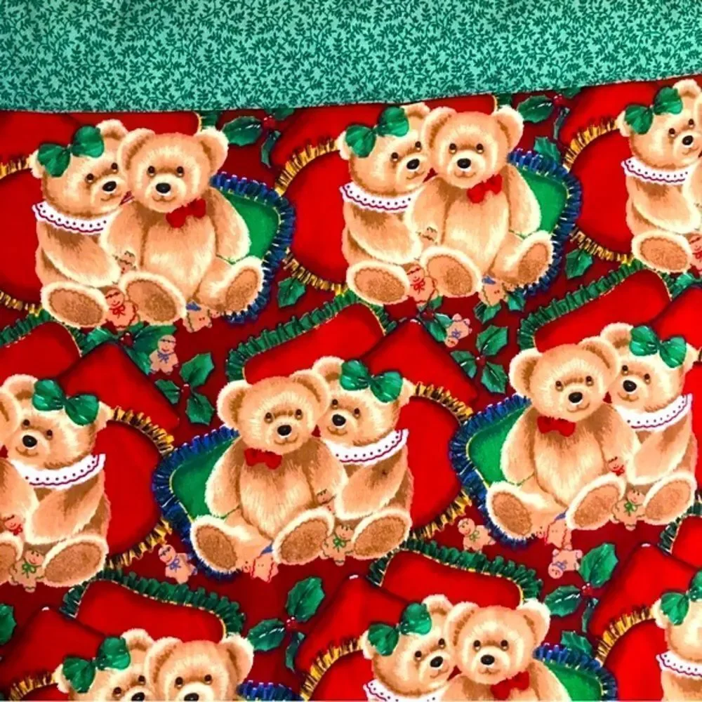 Vtg Christmas Teddy Bears Throw Blanket